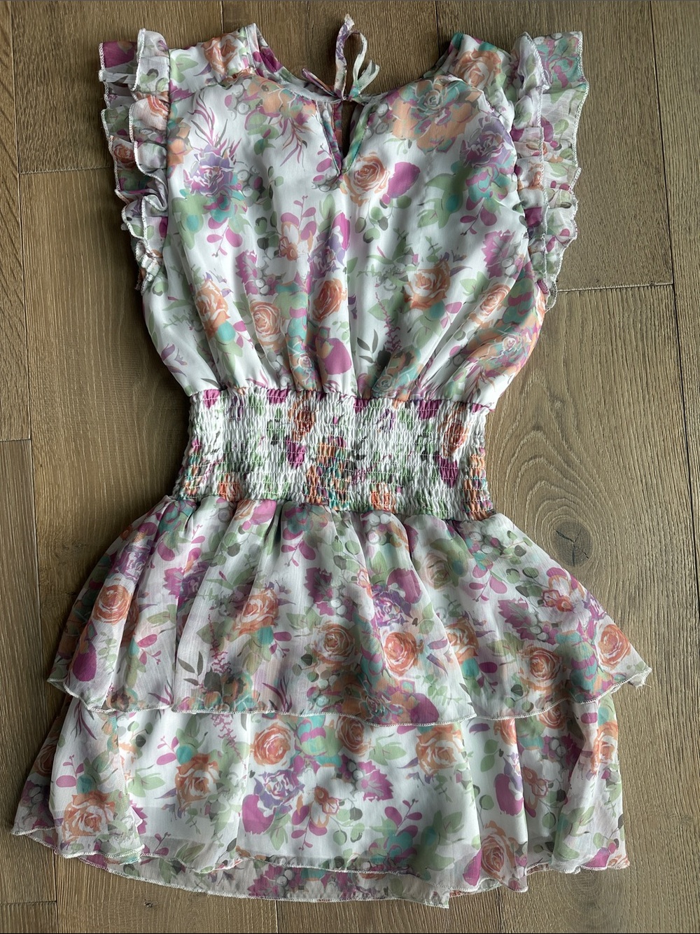Girls' Floral Tiered Casual Dress - Pink & Mint